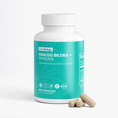 PureGinkgo – Ginkgo Biloba & Ginseng Supplement for Focus, Memory & Energy (60 Vegan Capsules)