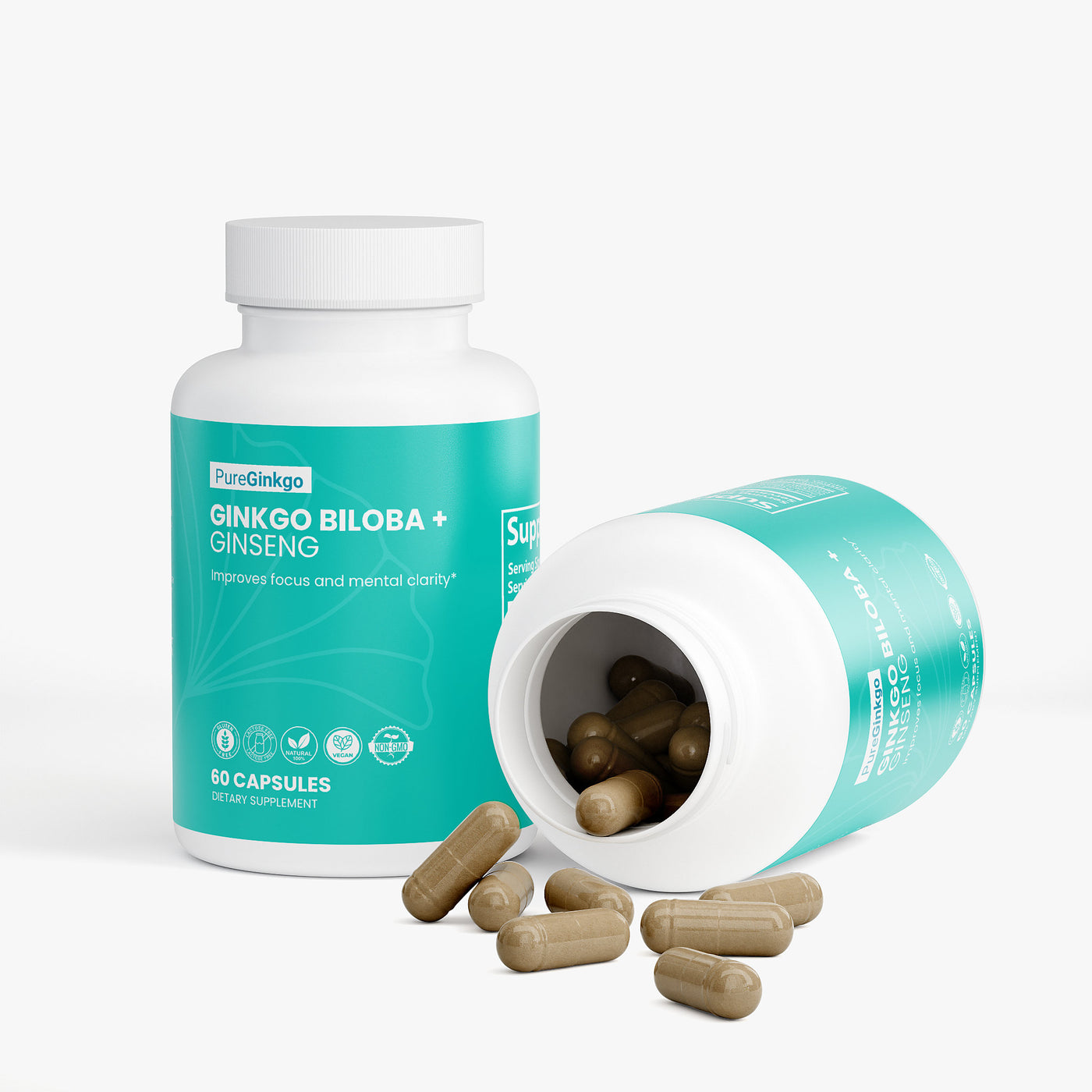 PureGinkgo – Ginkgo Biloba & Ginseng Supplement for Focus, Memory & Energy (60 Vegan Capsules)